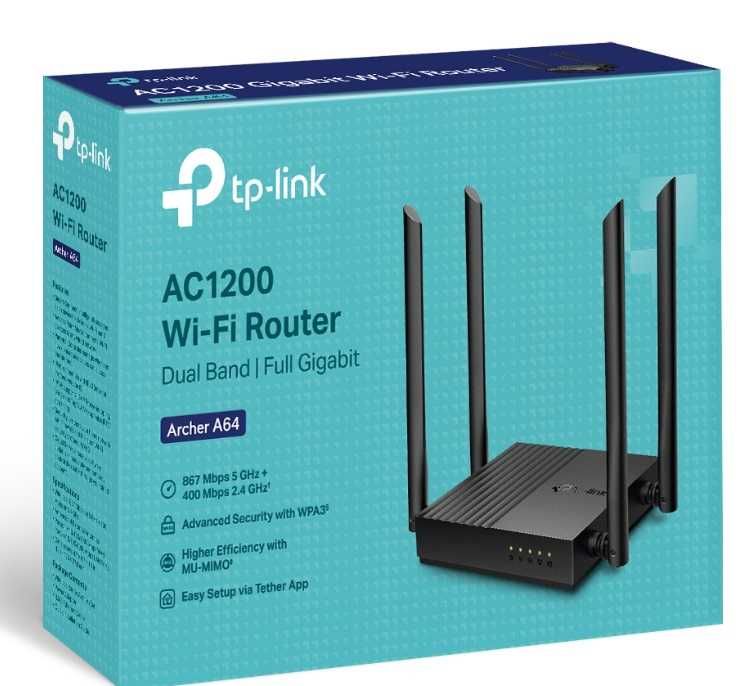 Wi-Fi роутер TP-Link Archer A64 AC1200, Dual Band, Gigabit.