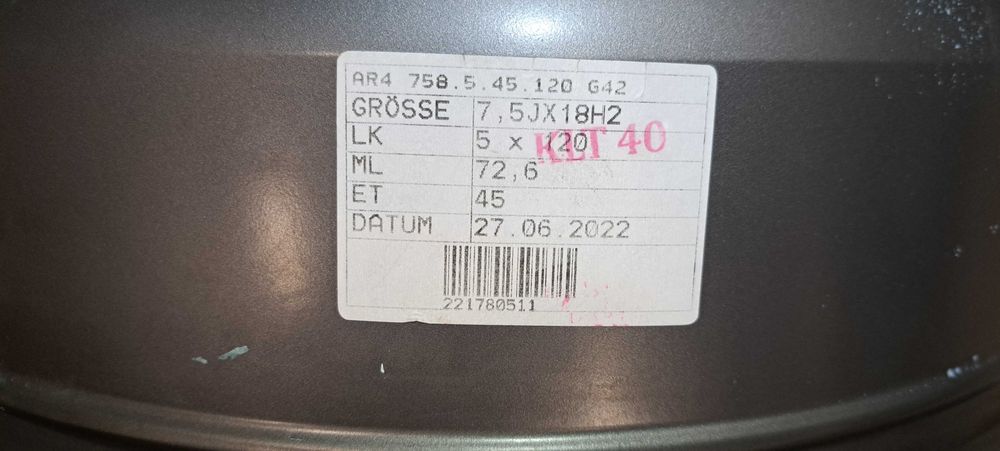 Felgi aluminiowe 7,5jx18 et45 5x120 BMW Opel