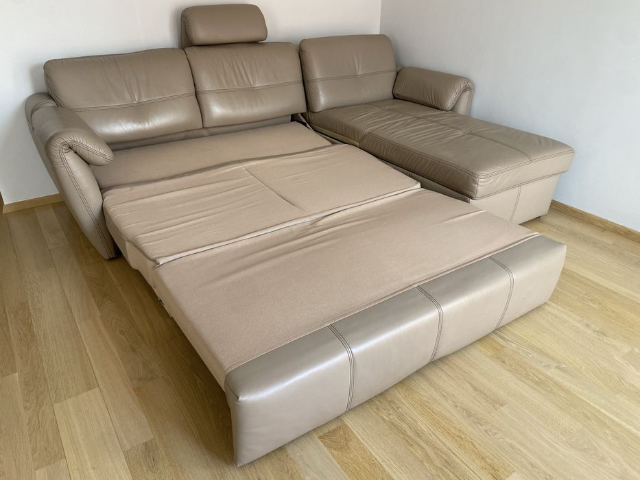 Narożnik skórzany z funkcją spania i pojemnikami – Agata Meble