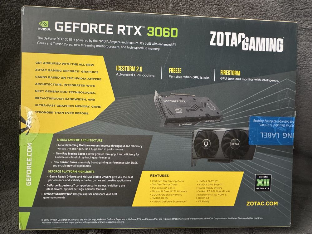 Zotac RTX 3060 Twin Edge OC 12GB - Jak nowa, Gwarancja 24m!