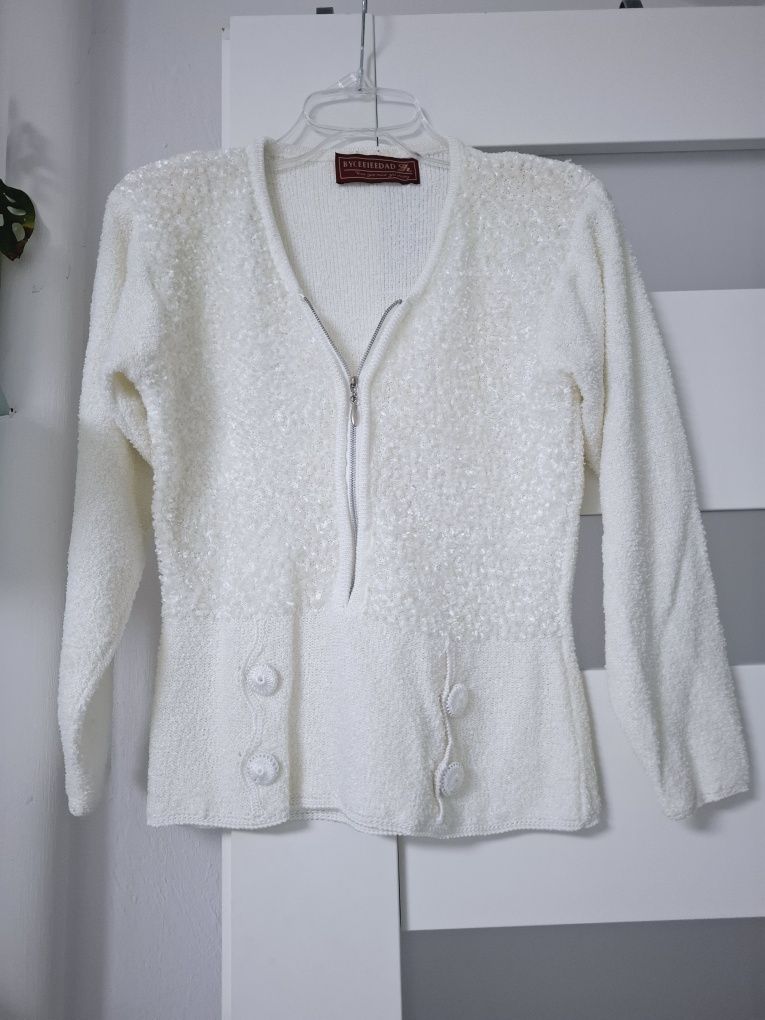 Premium XS - S sweterek bluzka dzianina dzianina w serek elegancki