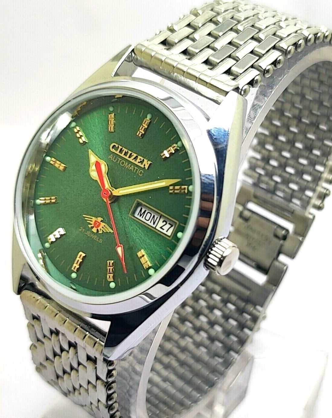 Relógio masculino automático 38 mm data do dia mostrador verde