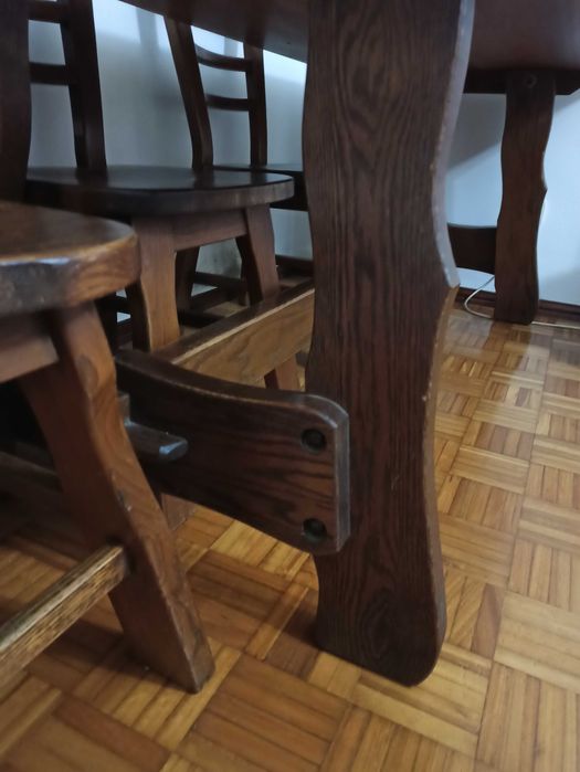 Mesa jantar rústica madeira maciça 170x85cm + 6 cadeiras