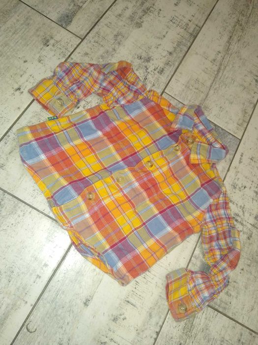 Koszula chłopięca chłopiec 80 w kartkę krata kratka długi rękaw