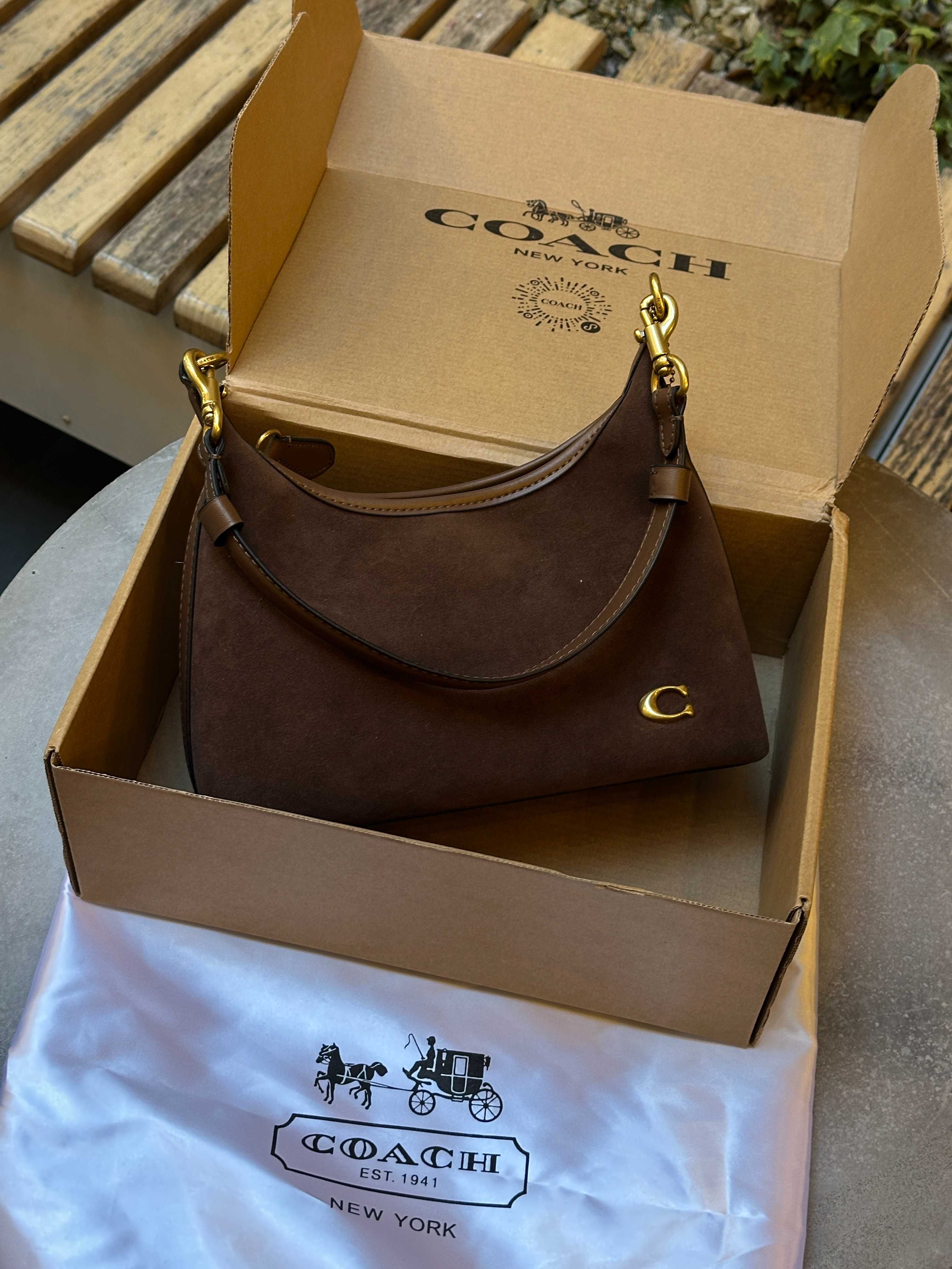 Жіноча сумка Coach Juliet Shoulder Bag Brown Suede / сумочка Коуч