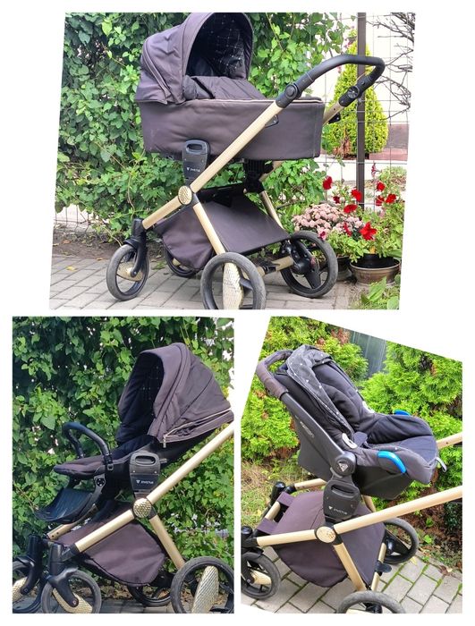 Wózek invictus 3 w 1 + isofix czarno-złoty