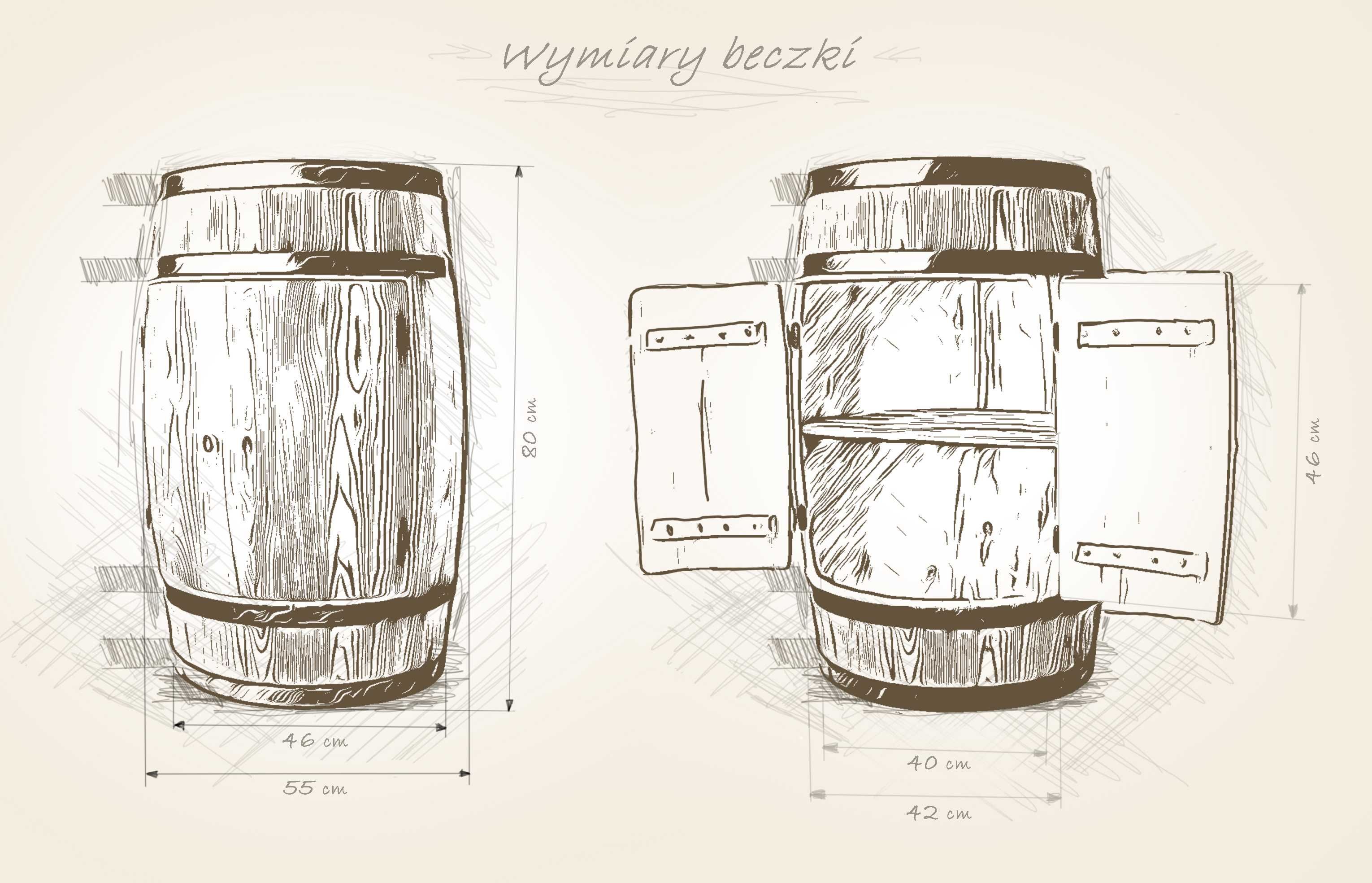Barek drewniany na alkohol beczka drewniana szafka stolik szczotkowany
