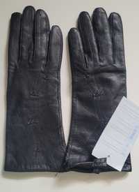 Nowe skórzane czarne rękawiczki damskie