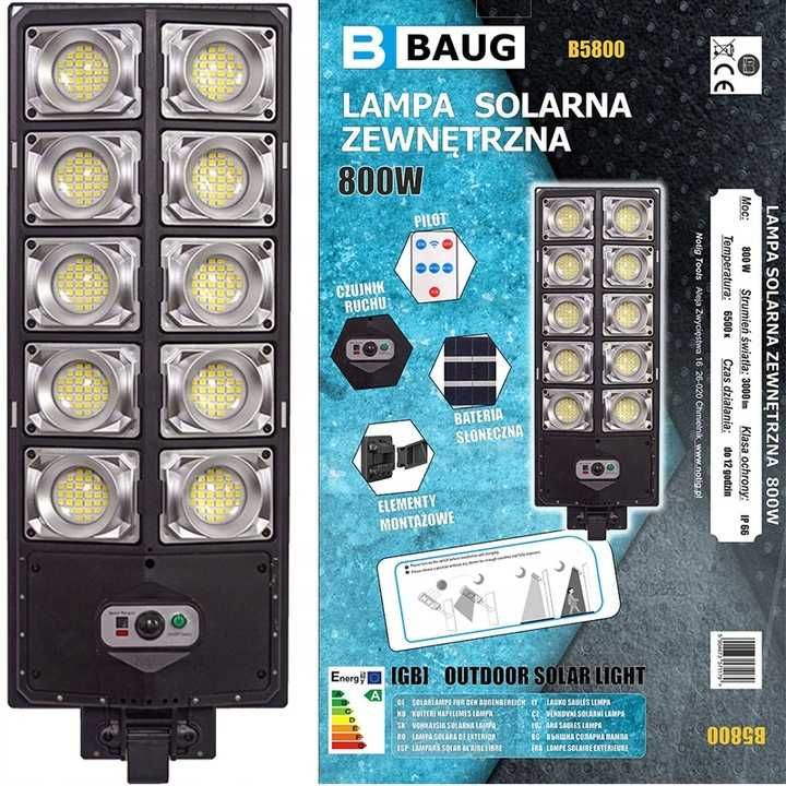 HIT Lampa Solarna Z Czujnikiem Ruchu LED 800W + Pilot