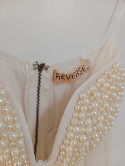 Biała weselna sukienka z gipiura i perełkami 38M nawesele ślub kremowa