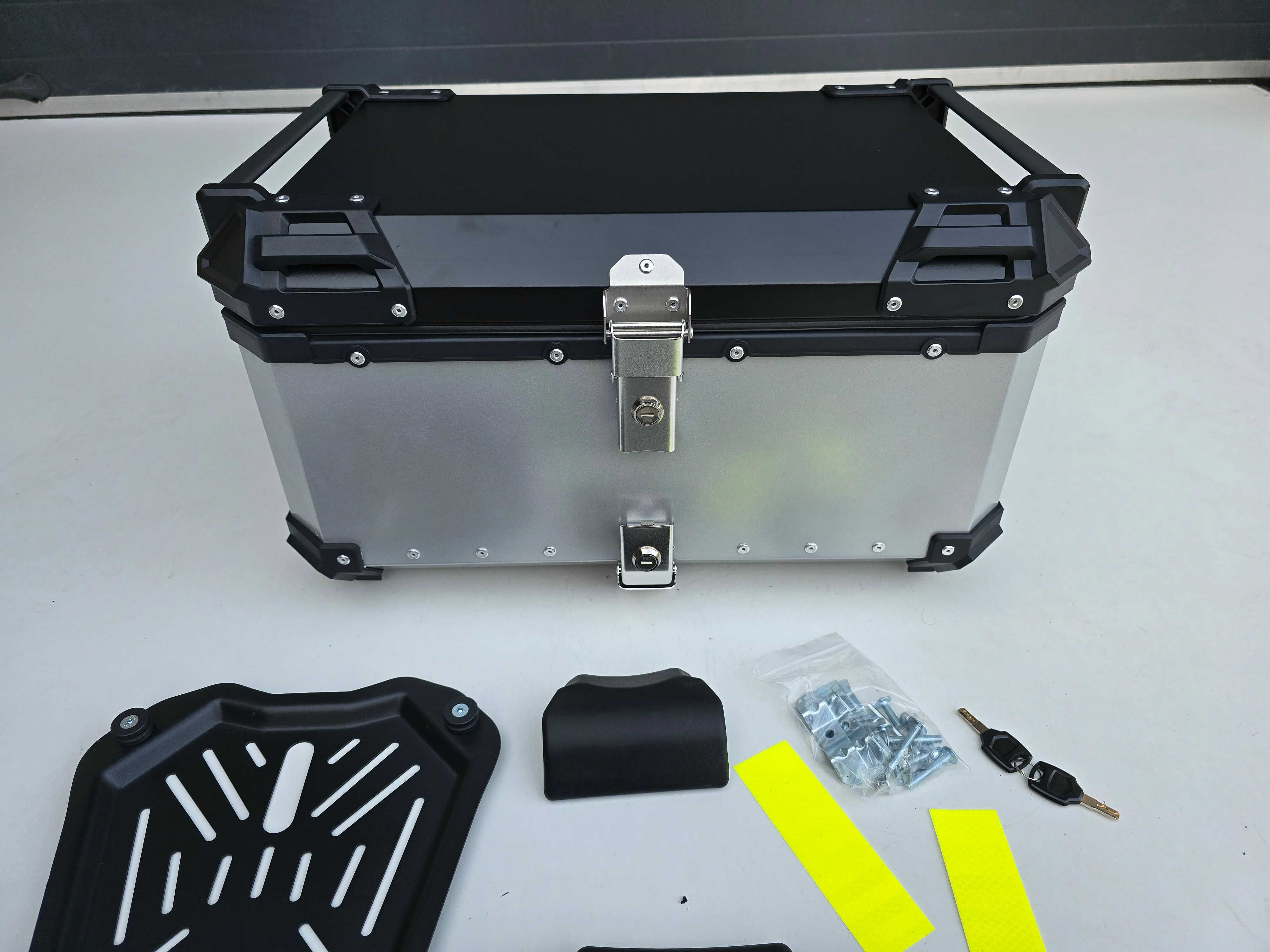 KUFER CENTRALNY Motocyklowy ALUMINIOWY  65L +Płyta +Oparcie