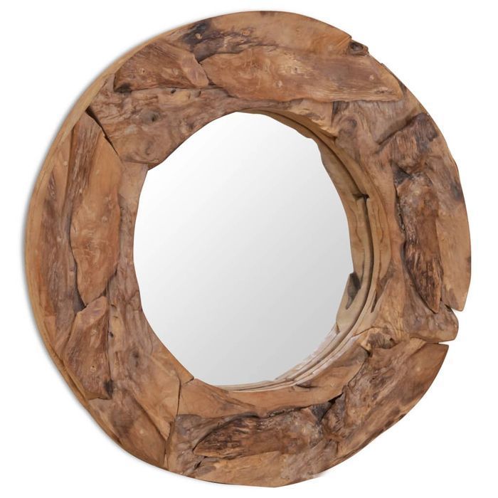 Lustro Okrągłe z Drewna Tekowego 60 cm - Rustykalna Dekoracja
