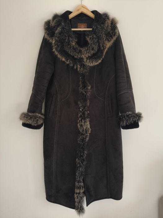 Vivero kożuch płaszcz z naturalnym futrem jenota 42