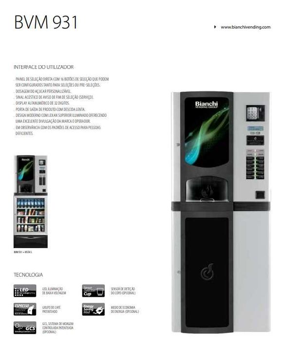 Combinado Bianchi Vending c/terminal Nayax | Bebidas quentes + Snacks