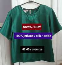 40 42 L XL oversize nowa jedwabna bluzka 100% jedwab szmaragdowa