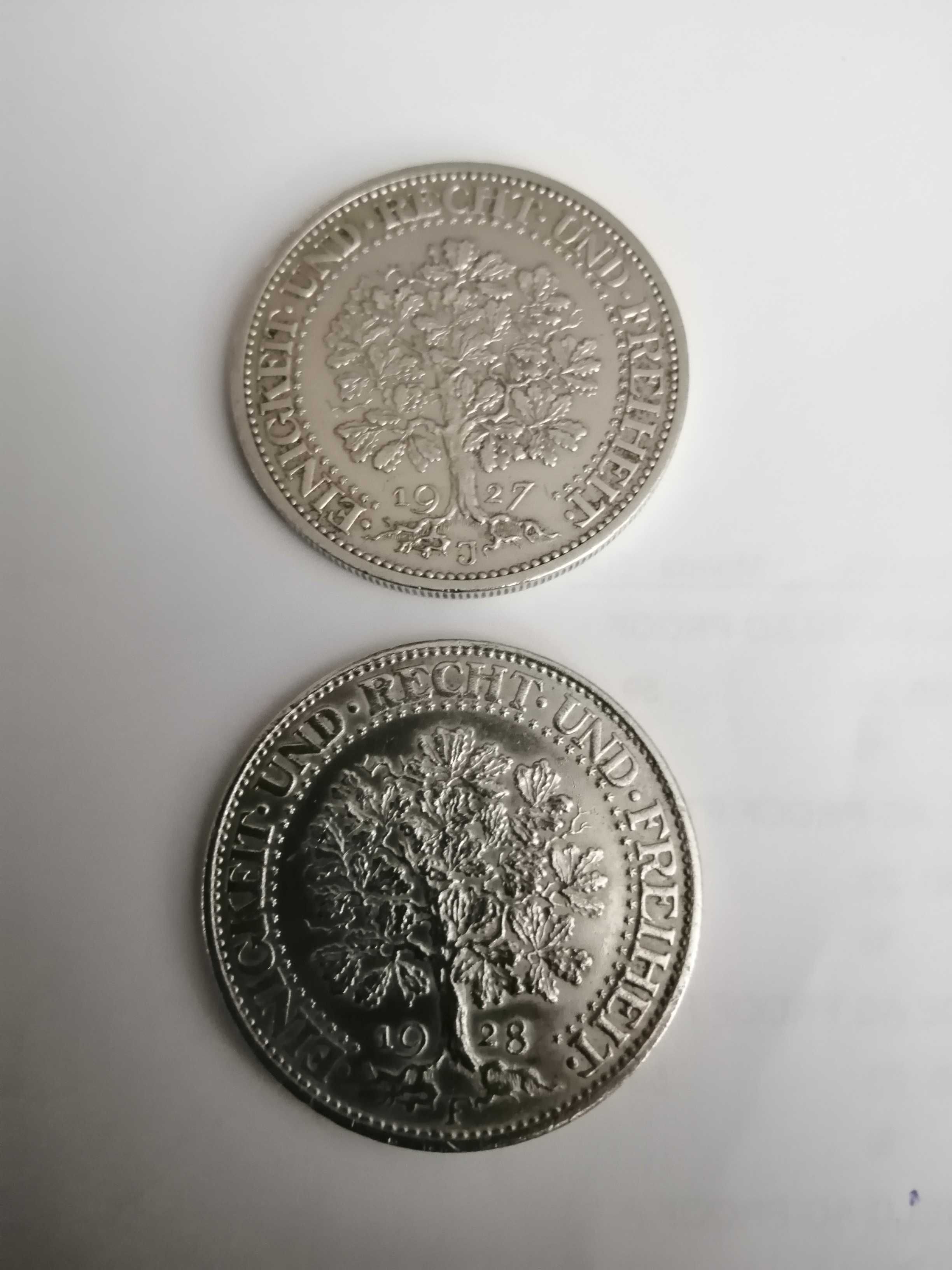 2 moedas prata de 5 markos 1927 e 1928