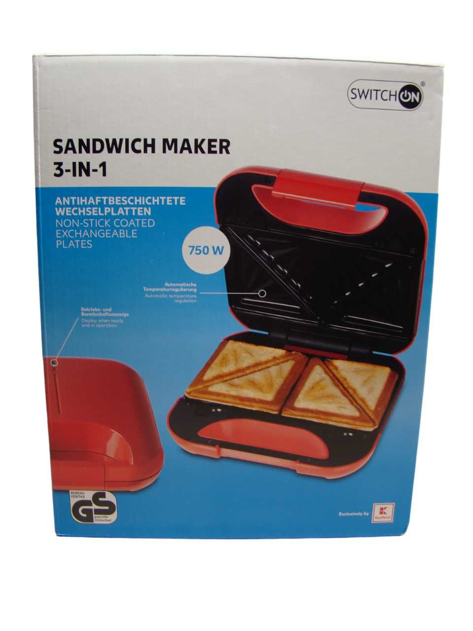 Opiekacz Switchon sandwitch gofrownica grill maker 3 w 1 czerwony 750W