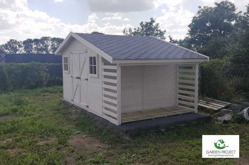 domek drewniany z drewutnia styl skandynawski 15m2