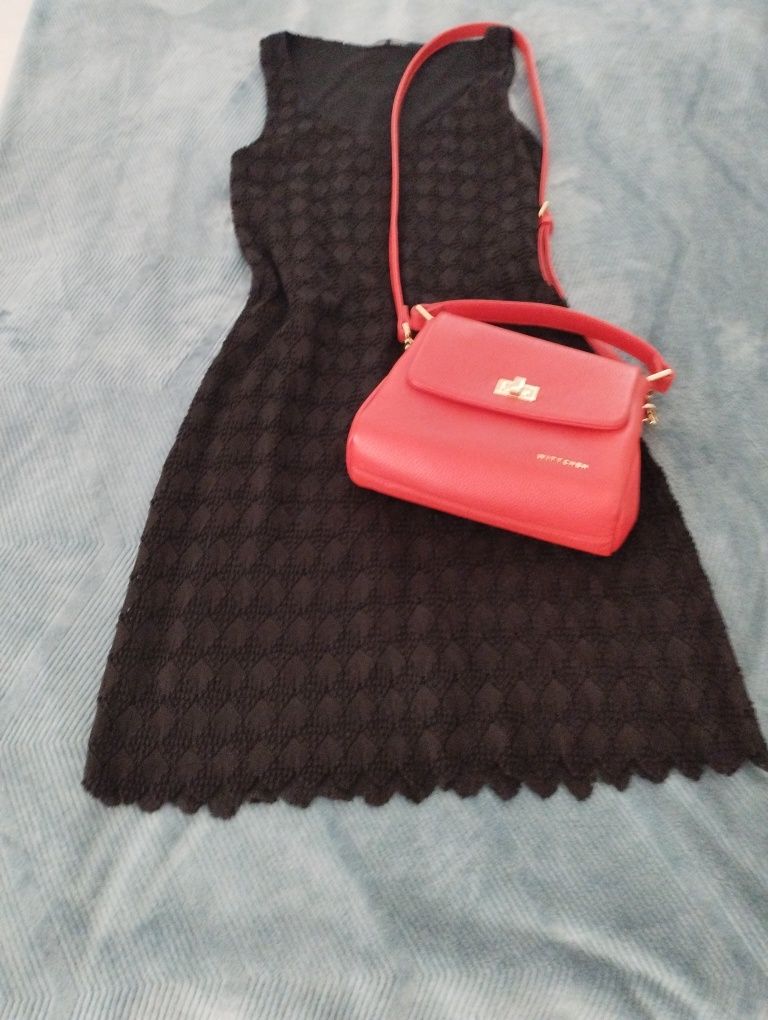 Krótka czarna sukienka Zara, ramiączka,ażurowy haft,r.36(S)