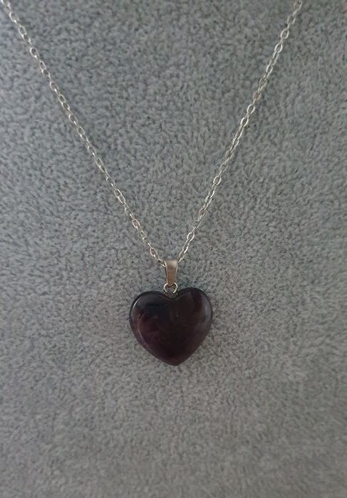 Łańcuszek Wisiorek Serce z naturalnym kamieniem