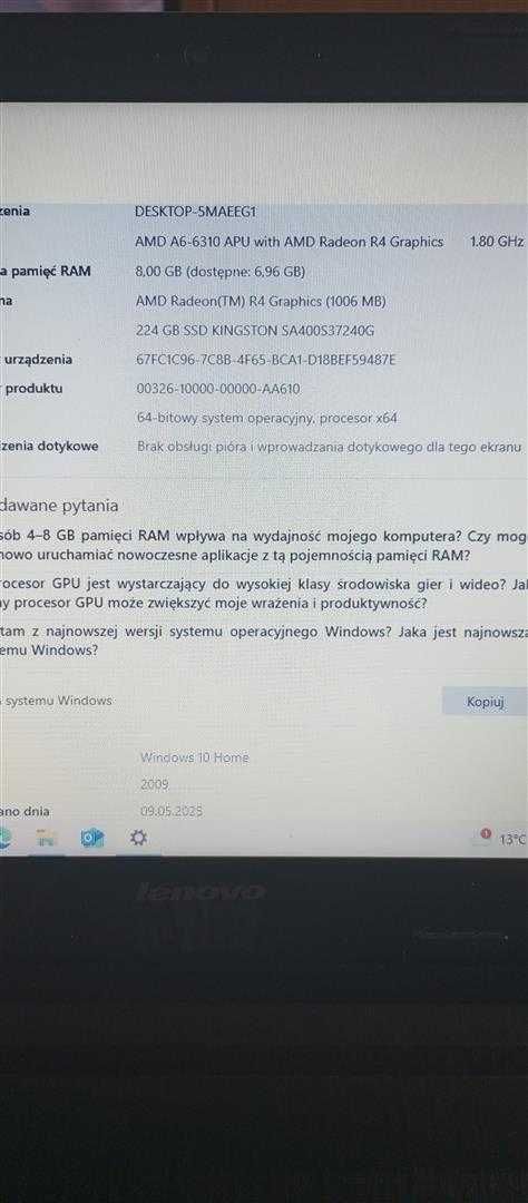 Sprzedam laptop Lenovo G50-45, 240GB SSD 8GB Win10Home