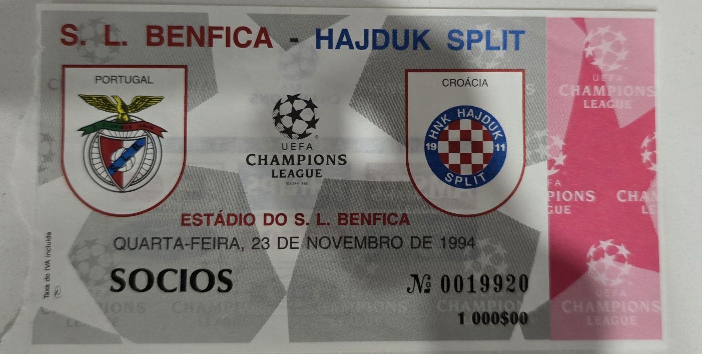 Bilhete usado Benfica-hadjuk split 1994 no  name boys