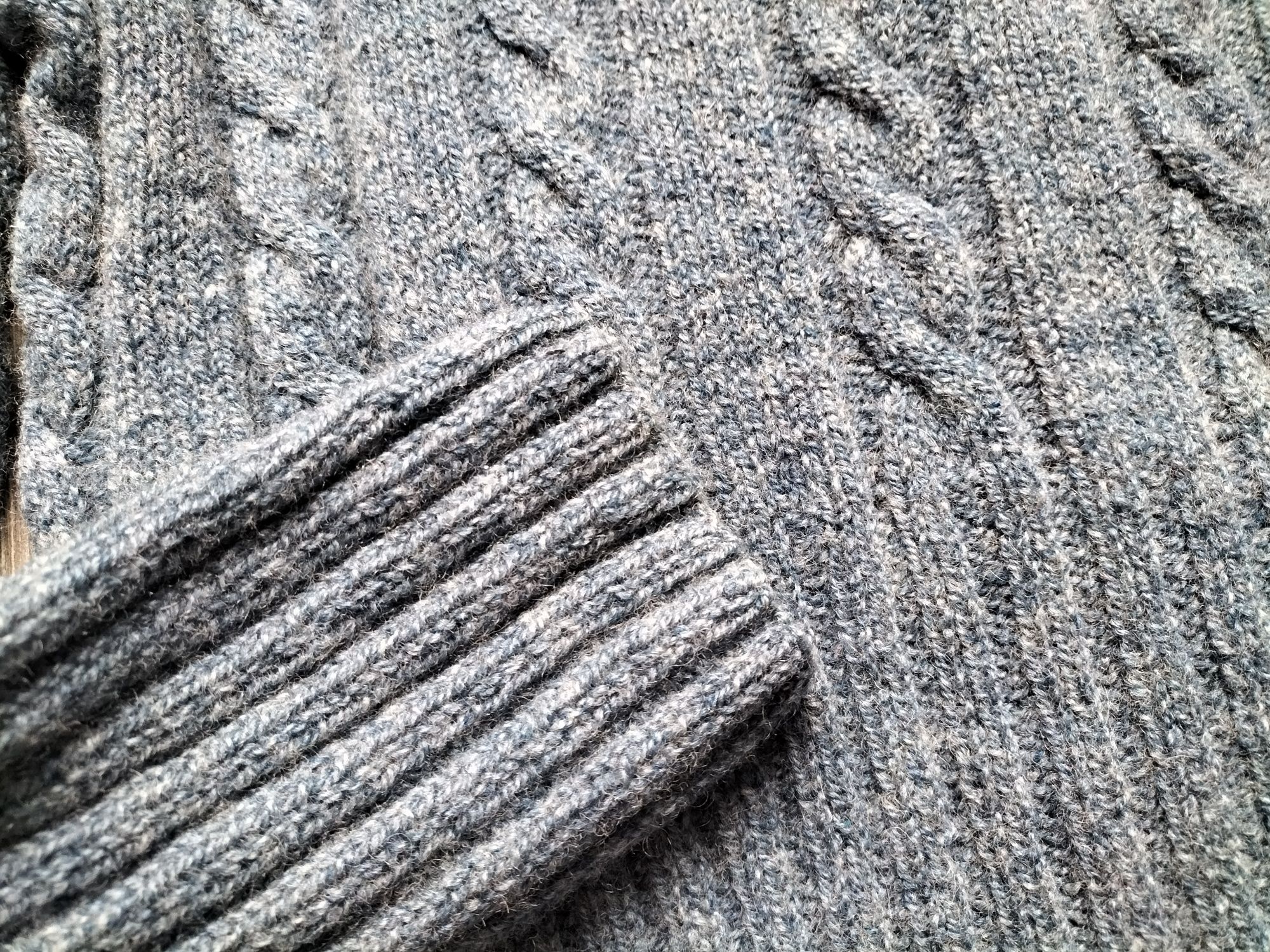 sweter wełniany kardigan wykładany kołnierz 40 L hand made