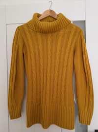 Sweter z golfem, musztardowy żółty