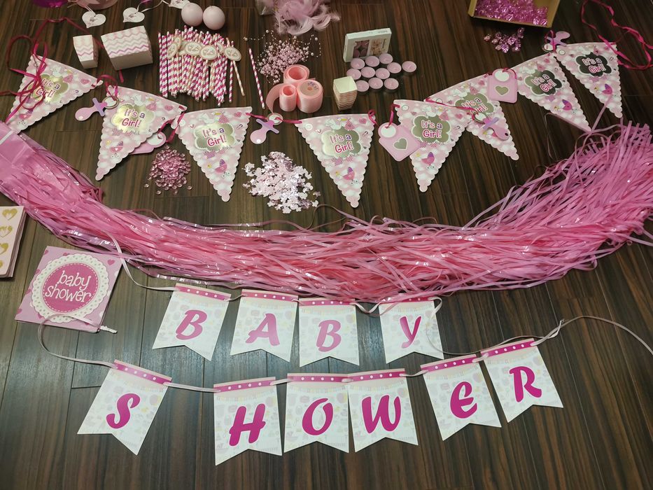 różowe ozdoby wystrój impreza urodziny baby shower