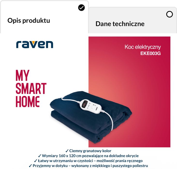 Koc elektryczny Raven EKE003G 160 x 120 cm