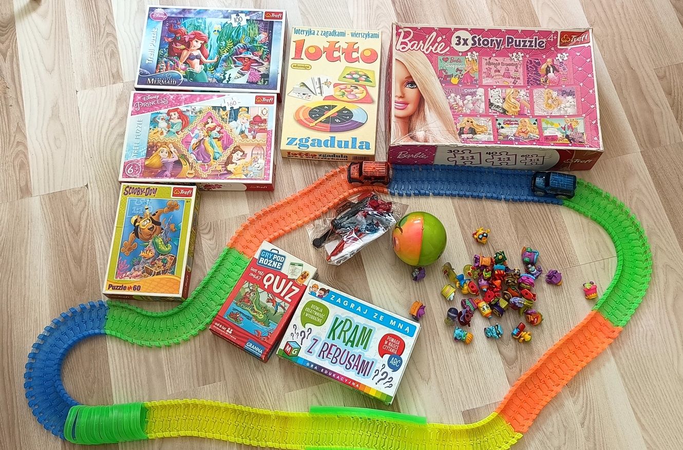 Zestaw zabawek, gry, piłka, puzzle,tor,ZINGS i inne...