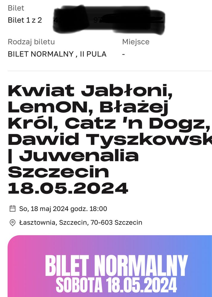 Dwa bilety na koncert Zawiałow Szczecin