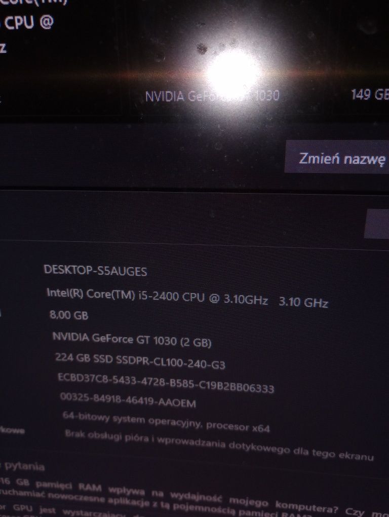 Intel core i5 2400 CPU 3.10Ghz  3.10Ghz 8gb ram