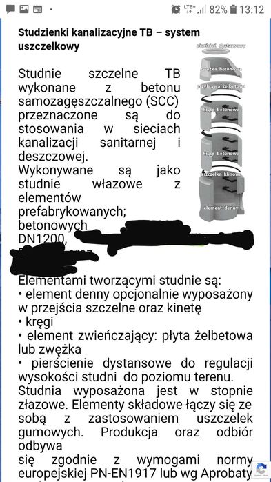 Studnia z kręgów fi 1200 w środku drabinka wysokość 500cm