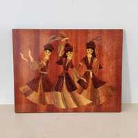 Painel antigo etnográfico em madeira - União Soviética (USSR)