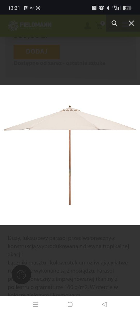 Parasol z drewna tropikalnego 3 metry nowy