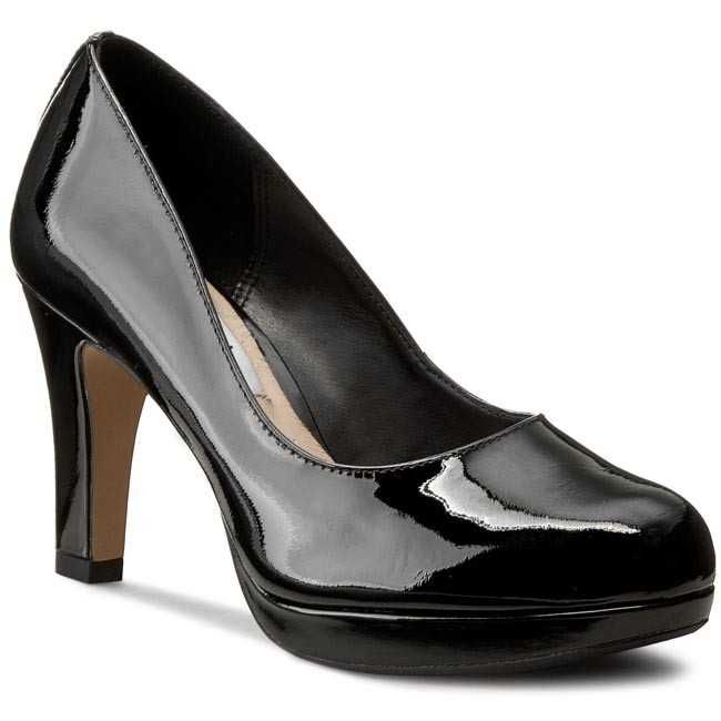 Sapatos pretos salto alto, couro envernizado, Clarks, Nº 36 novos