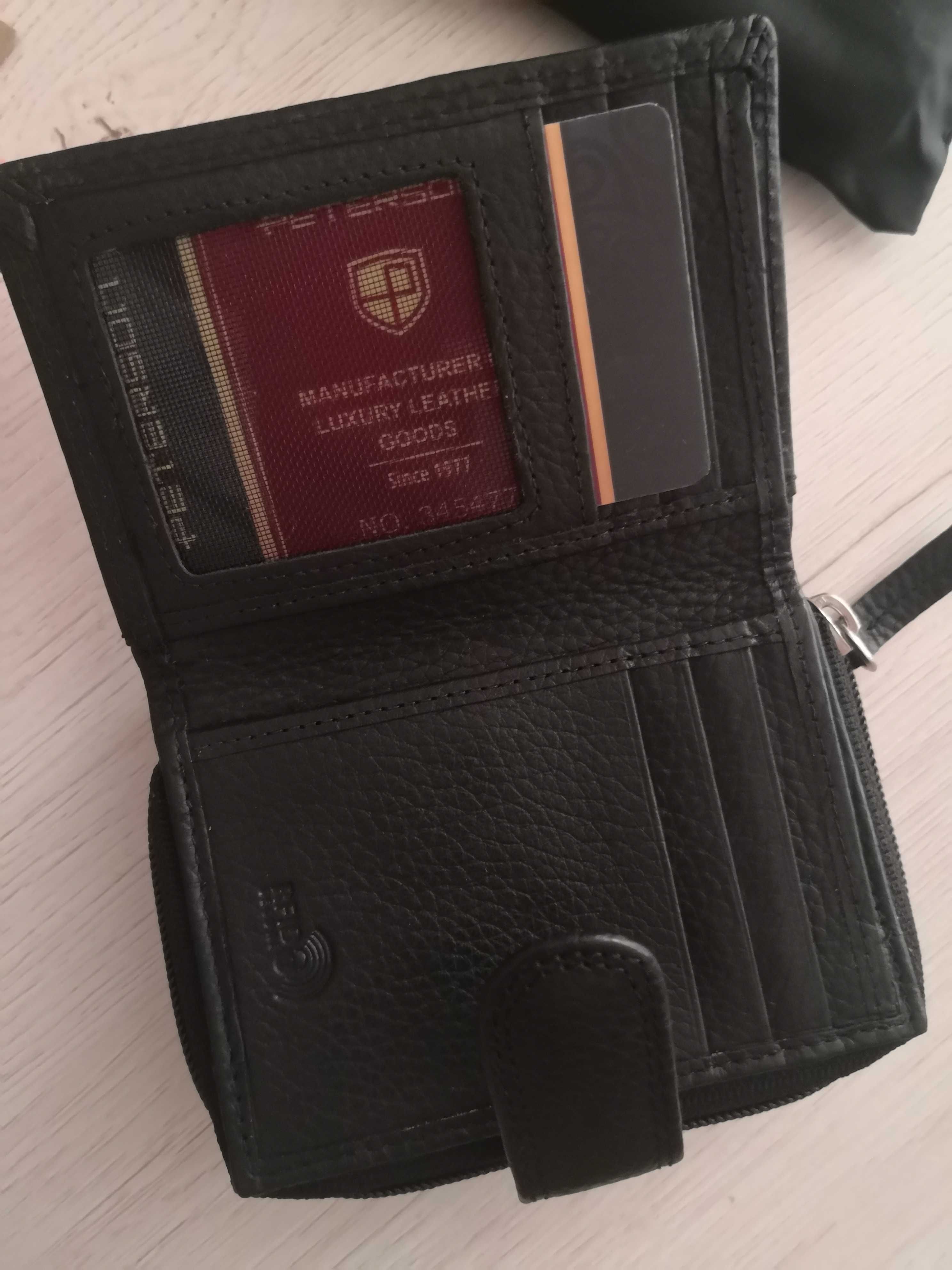 Portfel skórzany damski czarny mały Peterson NOWY w etui skóra