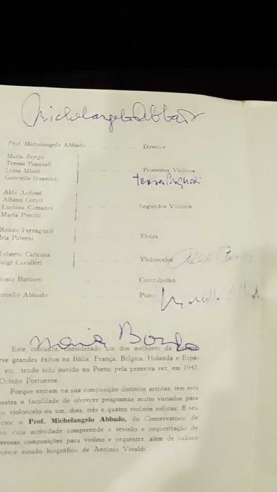 Programa Orquestra de Câmara de Milão Autografado 1955