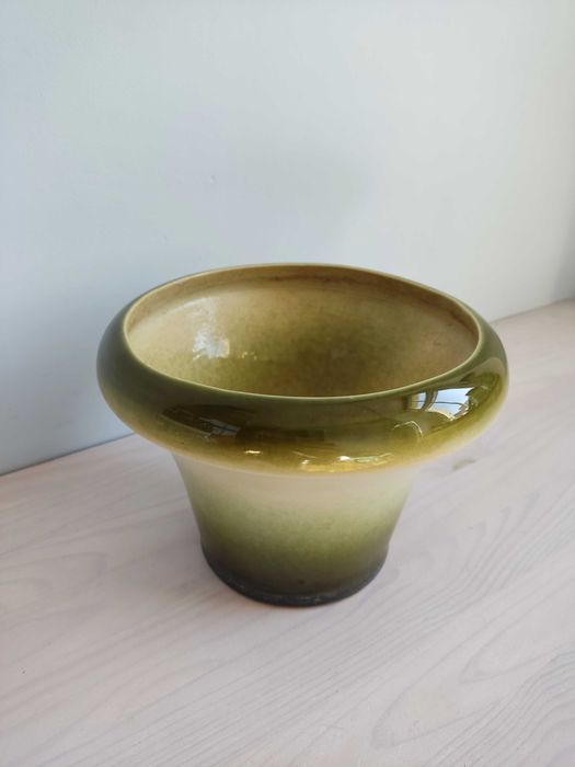 Donica doniczka stara ceramiczna gliniana zielono kremowa