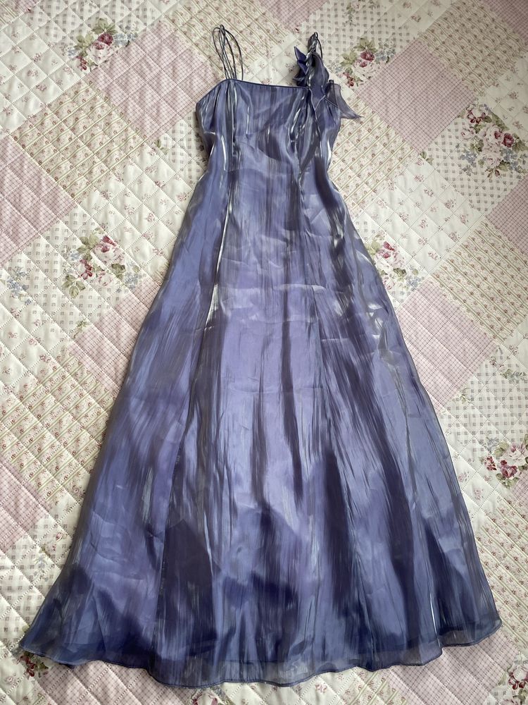 Fioletowa maxi długa balowa sukienka XS 34 fairy début studniówka mesh