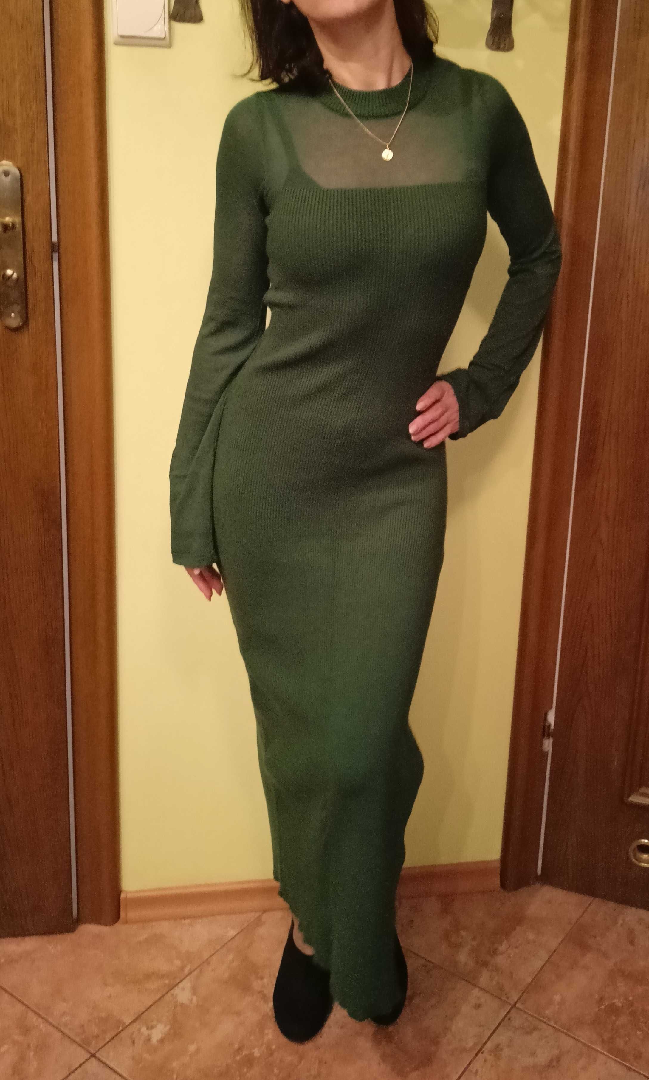 Dzianinowa sukienka midi w kolorze zielonego khaki