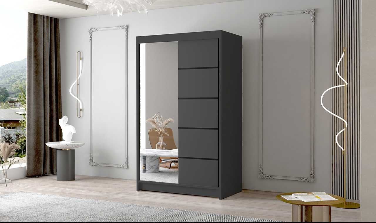 SZAFA przesuwna F120CM LUSTRO czarny biały mat nowa kaszmir garderoba