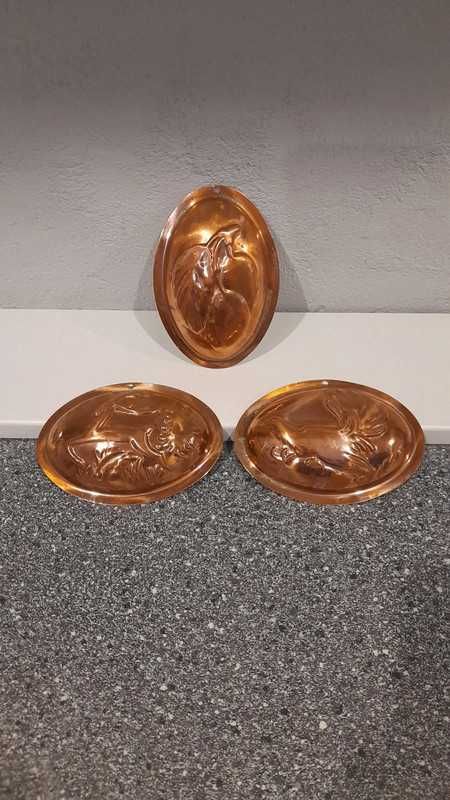 3 miedziane foremki formy miedź metal retro vintage zestaw