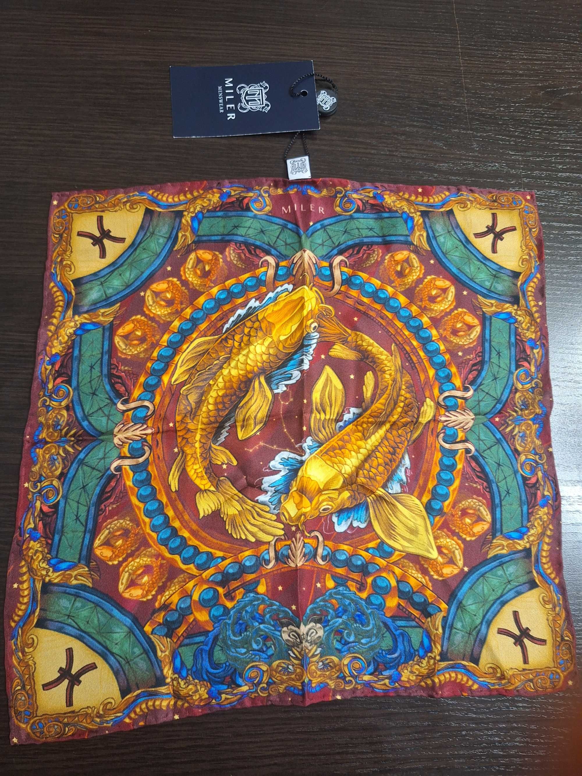 Jedwabna poszetka Miler Menswear (wzór "Ryby")