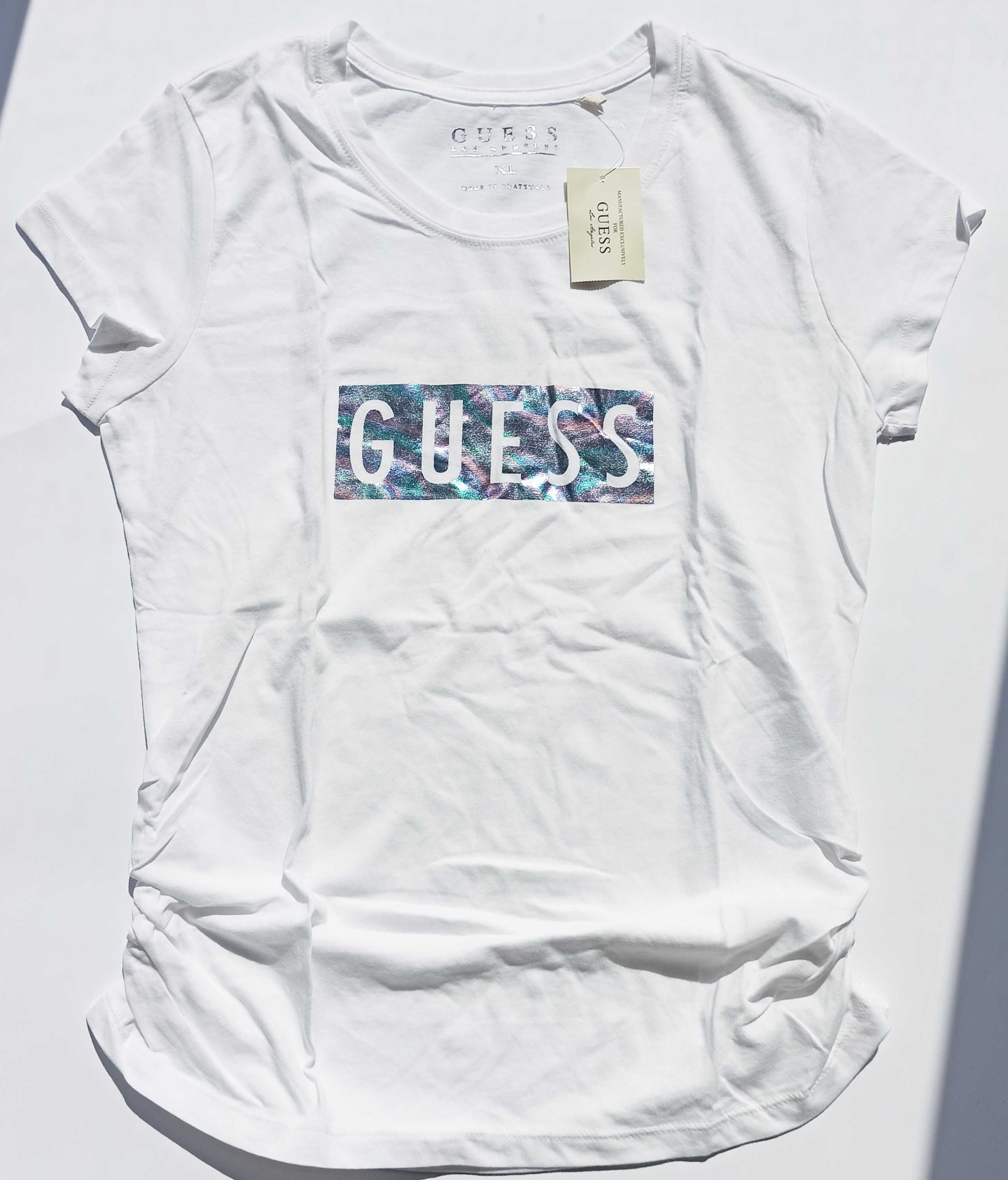 GUESS Oryginalny! T-Shirt Koszulka Bluzka Holograficzne Teczowe Logo