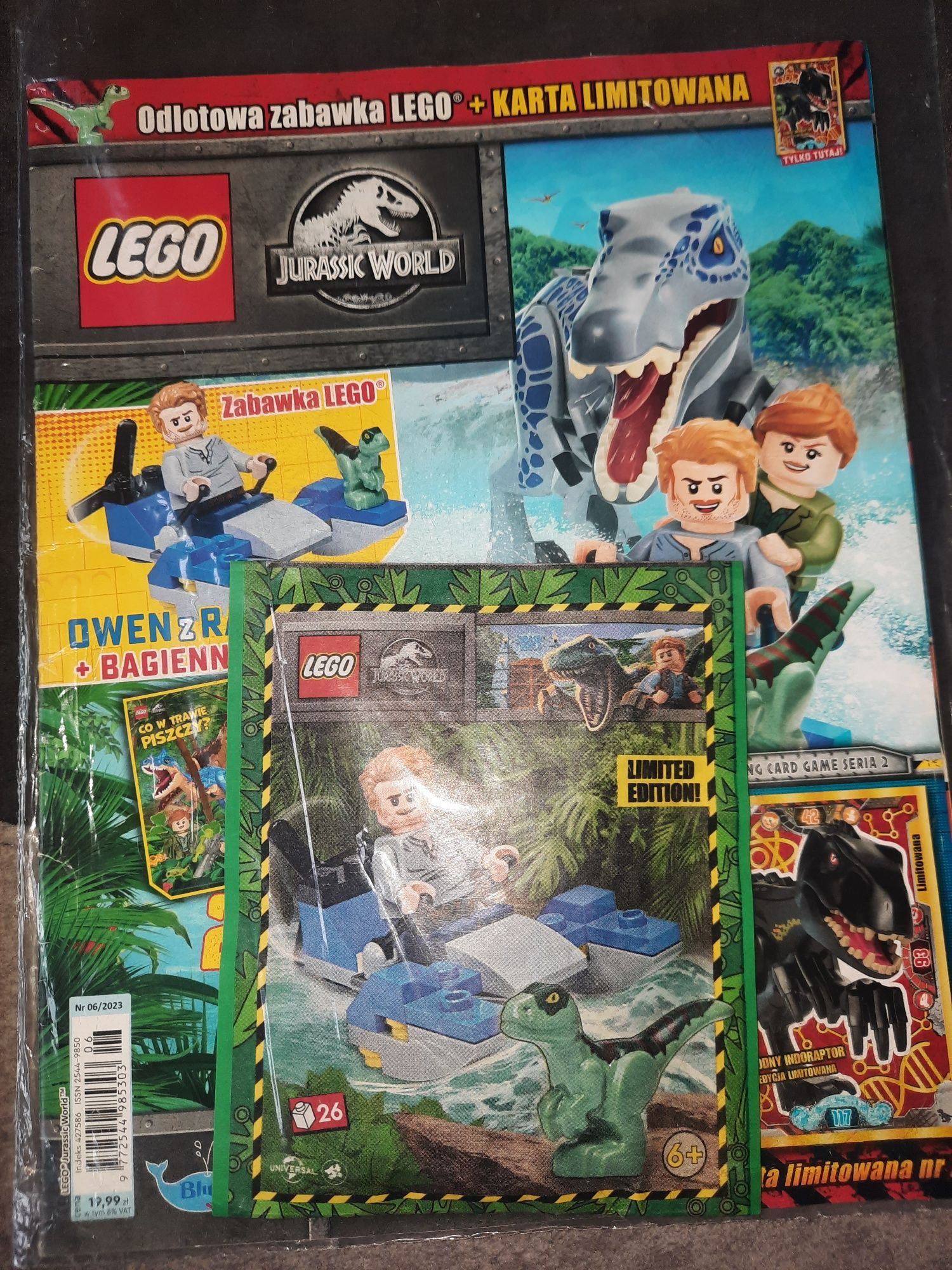 Lego Jurassic World gazetka z figurką Owen z raptorem i bagienny śmiga