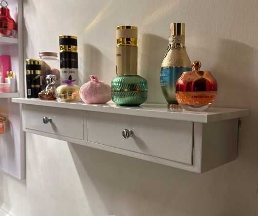 Nowa Półka Wisząca Biała z Szufladami Szafka Ścienna 65x15x10 -Wysyłka