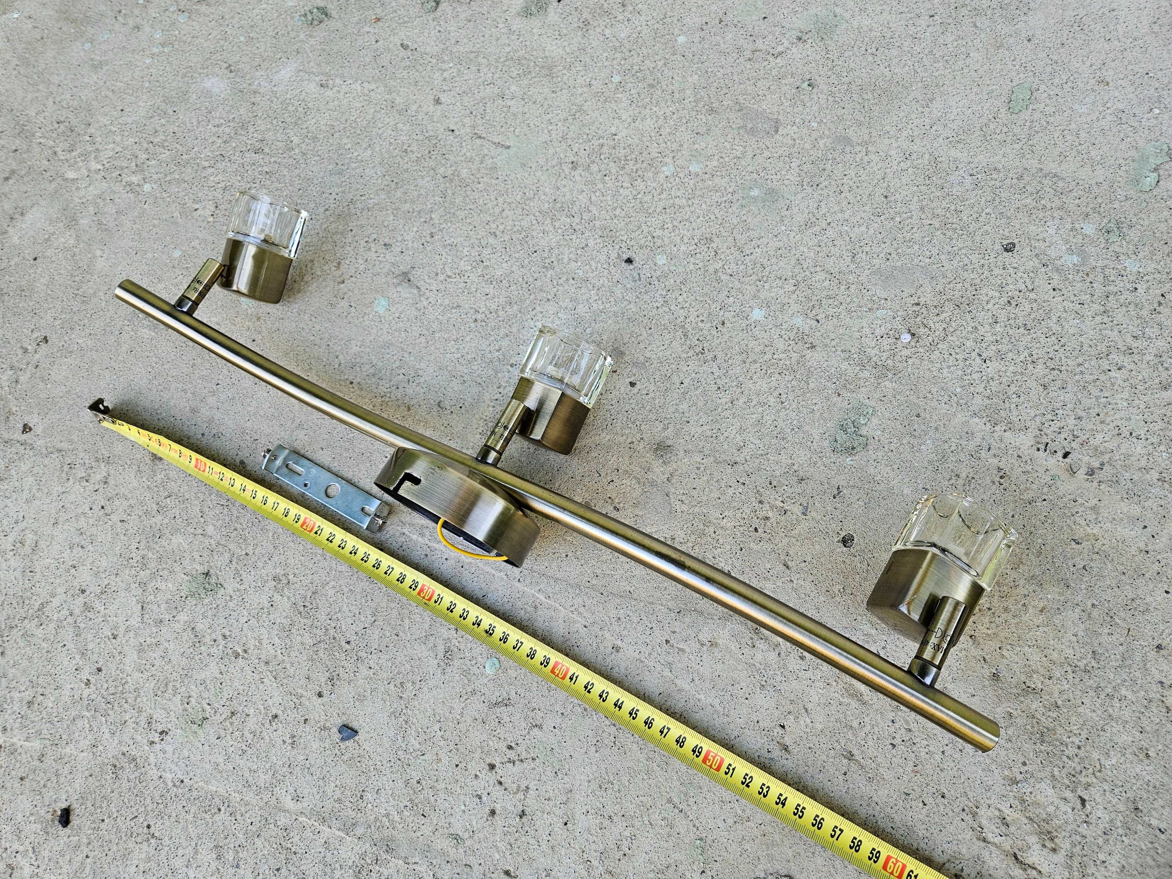 Kinkiet złoty 60cm długości 3 punkty świetlne żarówki G9