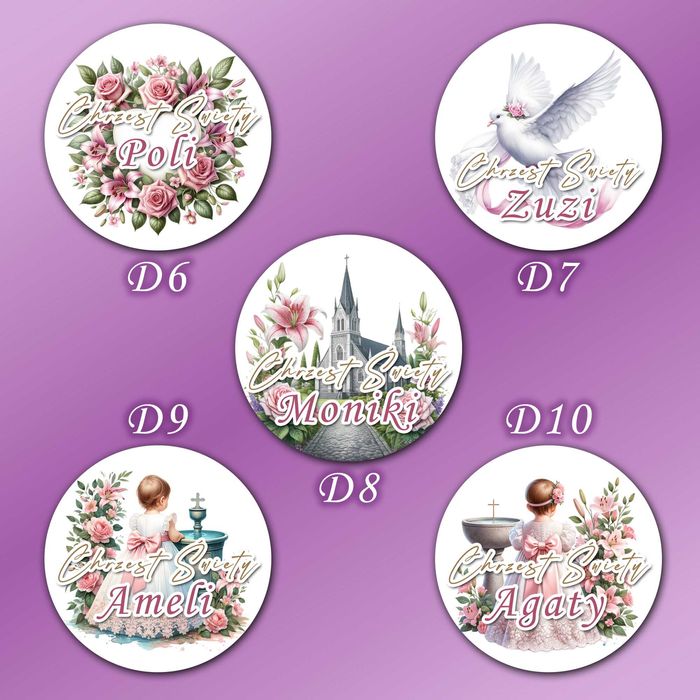 Naklejki okrągłe 50mm na CHRZEST ŚWIĘTY PODZIĘKOWANIE - 24szt